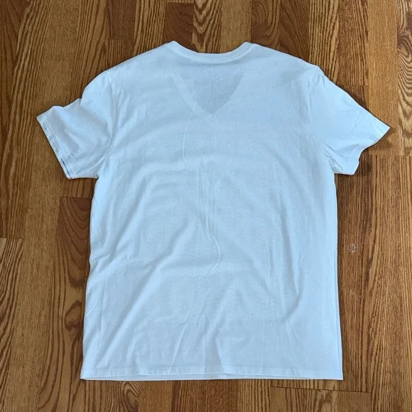 Guess White V-Neck Embossed Logo Short Sleeve Tee - Picture 5 of 6